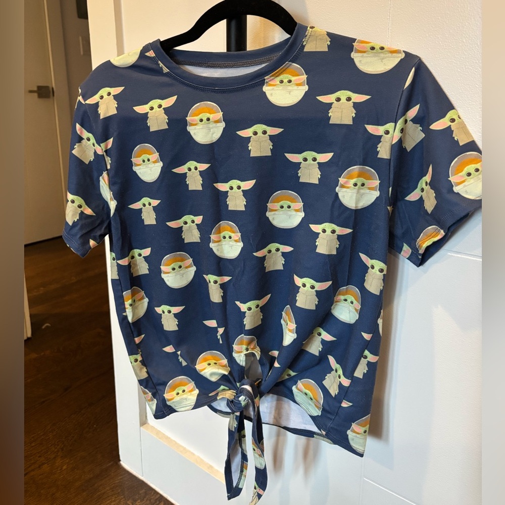 Blackmilk Groggy/Baby Yoda tie front tee